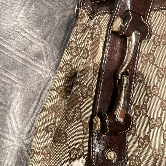 Gucci satchel bag with brown leather trim and gold hardware - Picture 5 of 7